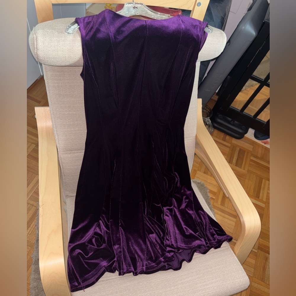 Danny & Nicole Deep Plum Velvet Dress with Gold Zip